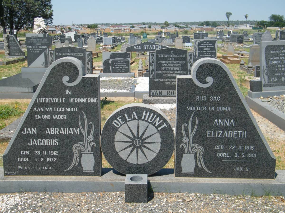 HUNT Jan Abraham Jacobus, de la 1912-1972 &amp; Anna Elizabeth 1915-1981g