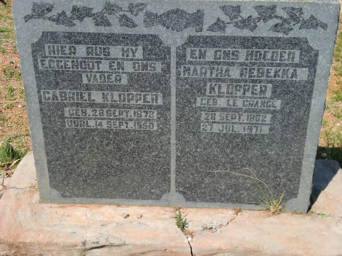 KLOPPER Gabriel 1878-1950 &amp; Martha Rebekka LE GRANGE 1882-1971