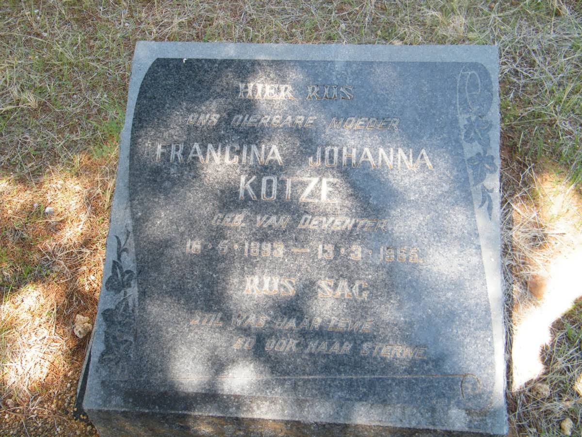 KOTZE Francina Johanna nee VAN DEVENTER 1893-1965