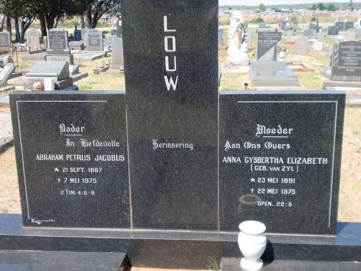 LOUW Abraham Petrus Jacobus 1887-1975 &amp; Anna Gysbertha Elizabeth VAN ZYL 1891-1975
