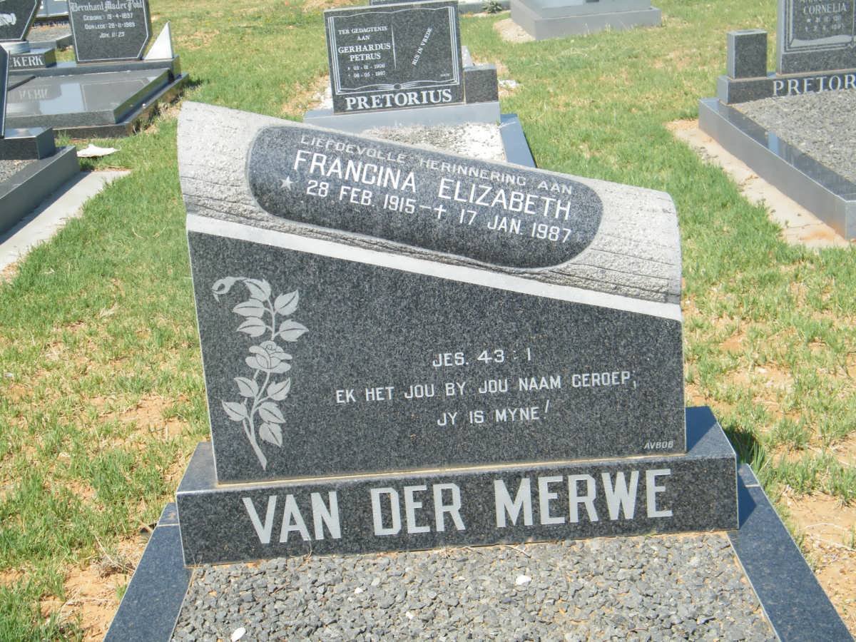 MERWE Francina Elizabeth, van der  1915-1987