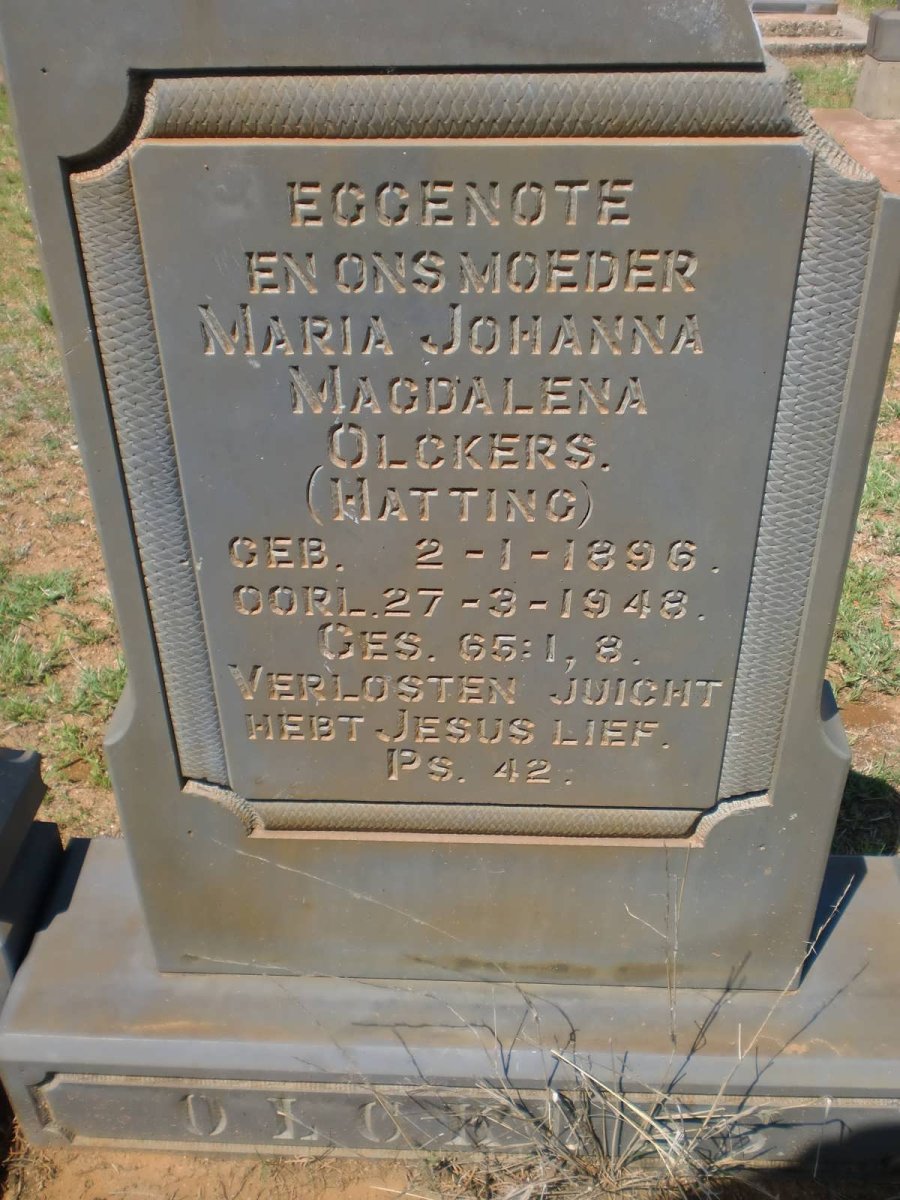 OLCKERS Maria Johanna Magdalena nee HATTING 1896-1948