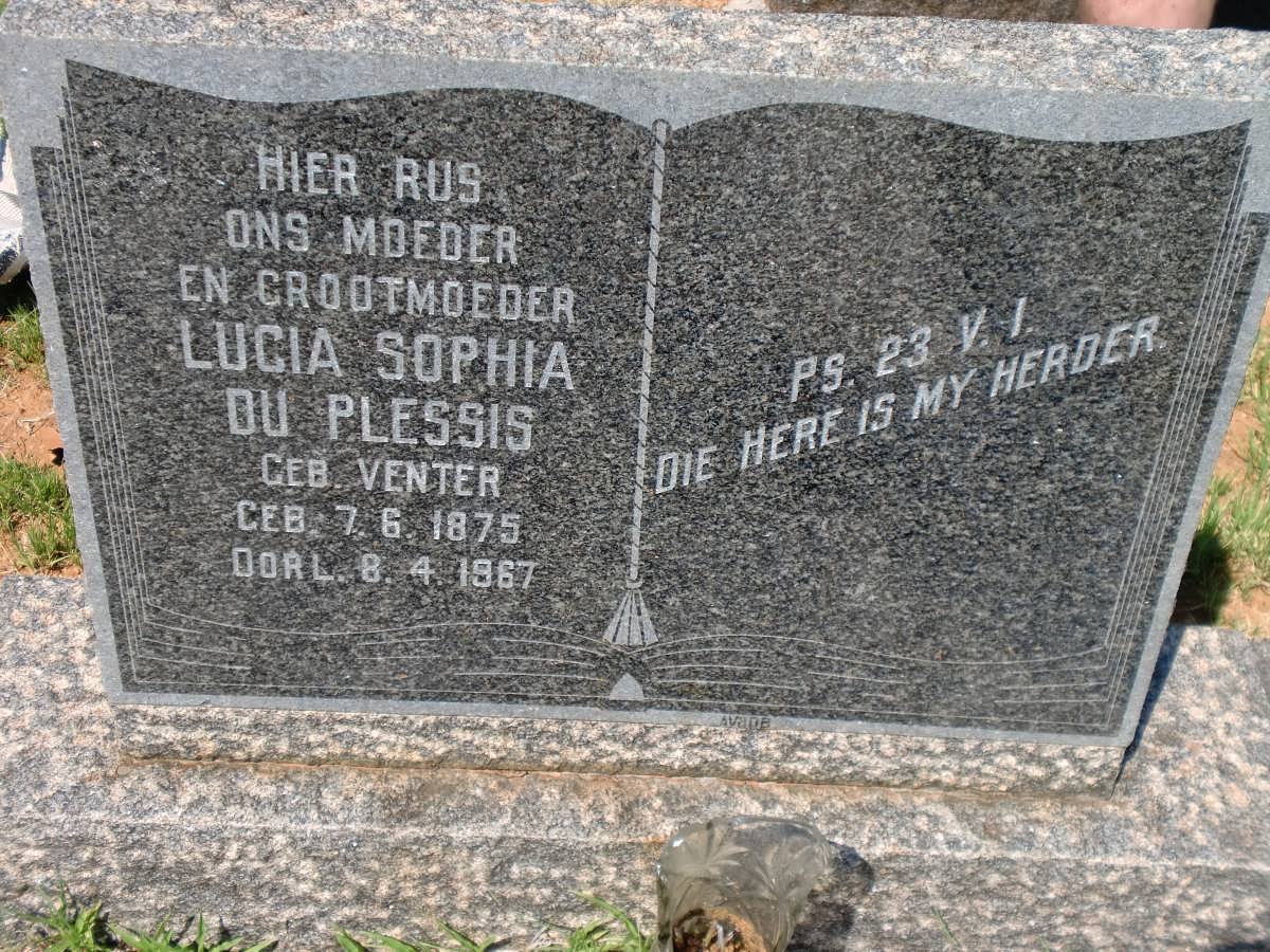 PLESSIS Lucia Sophia, du nee VENTER  1875-1967