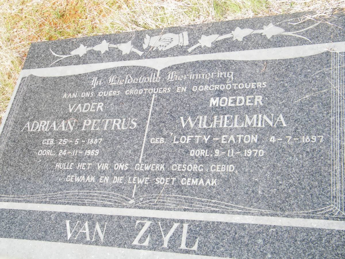 ZYL Adriaan Petrus, van 1887-1969 &amp; Wilhelmina LOFTY-EATON 1897-1970