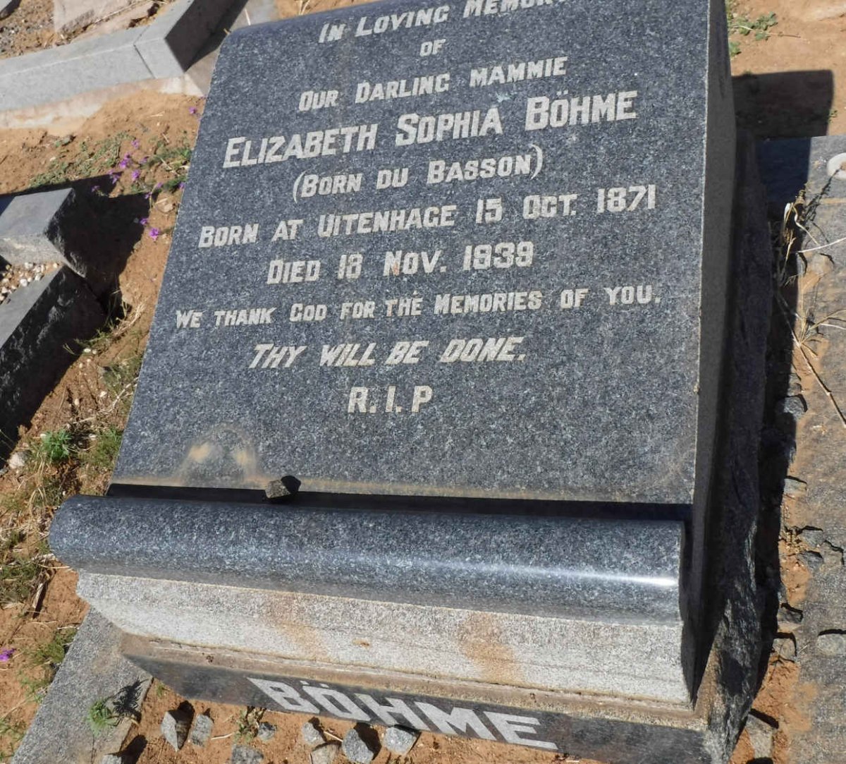 BÖHME Elizabeth Sophia nee DU BASSON 1871-1939