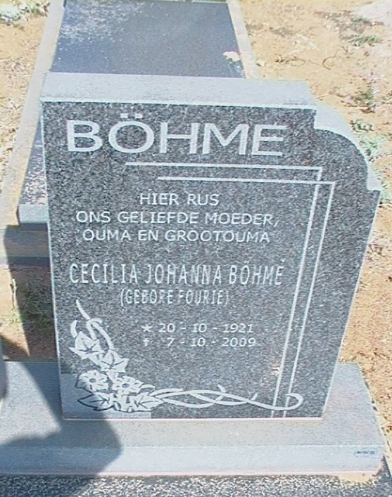 BÖHME Cecilia Johanna nee FOURIE 1921-2009