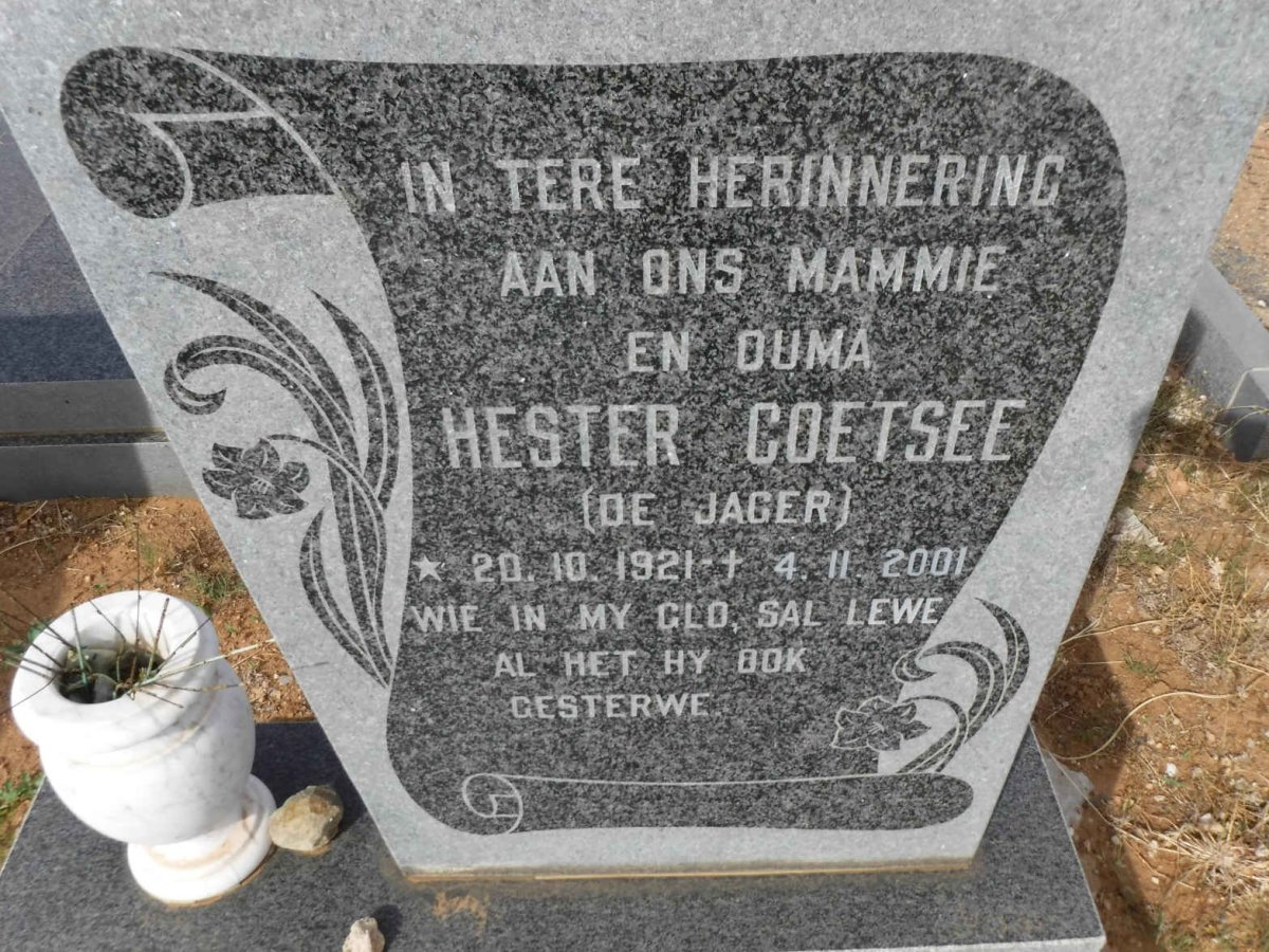 COETSEE Hester nee DE JAGER 1921-2001