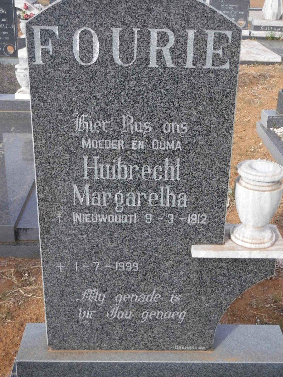 FOURIE Huibrecht Margaretha nee NIEUWOUDT 1912-1999