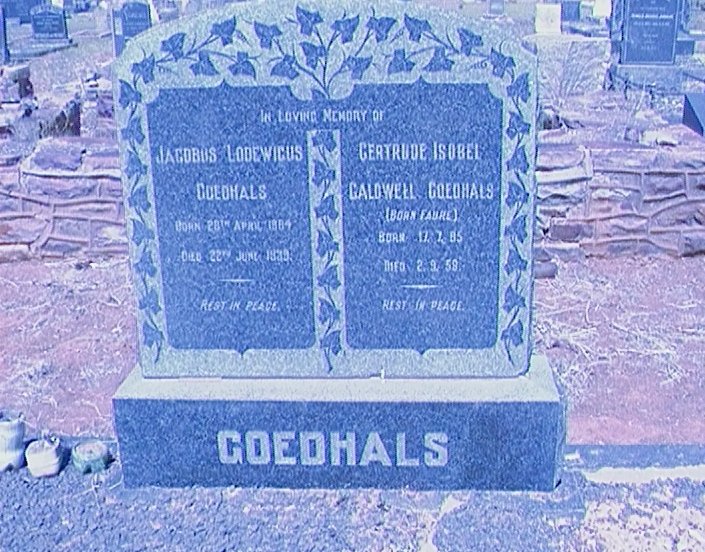 GOEDHALS Jacobus Lodewicus 1884-1939 &amp; Gertrude Isobel Caldwell FAURE 18?5-1958