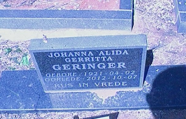 GERINGER Johanna Alida Gerritta 1921-2012