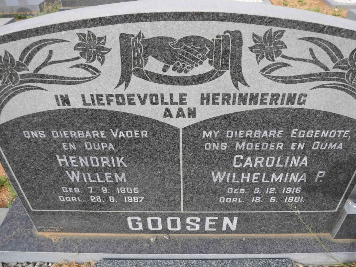 GOOSEN Hendrik Willem 1905-1987 &amp; Carolina Wilhelmina P. 1916-1981