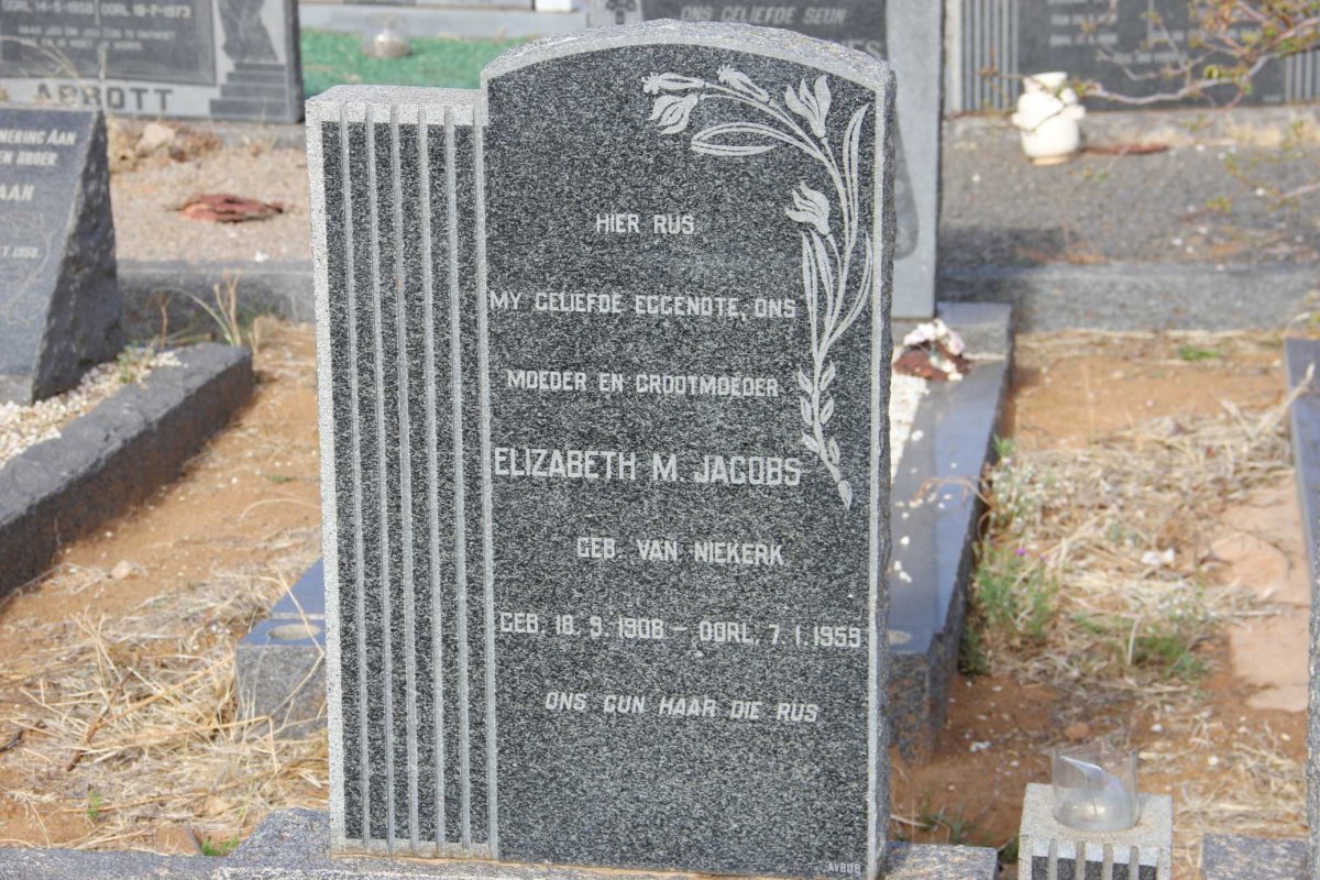 JACOBS Elizabeth M. nee VAN NIEKERK 1908-1959