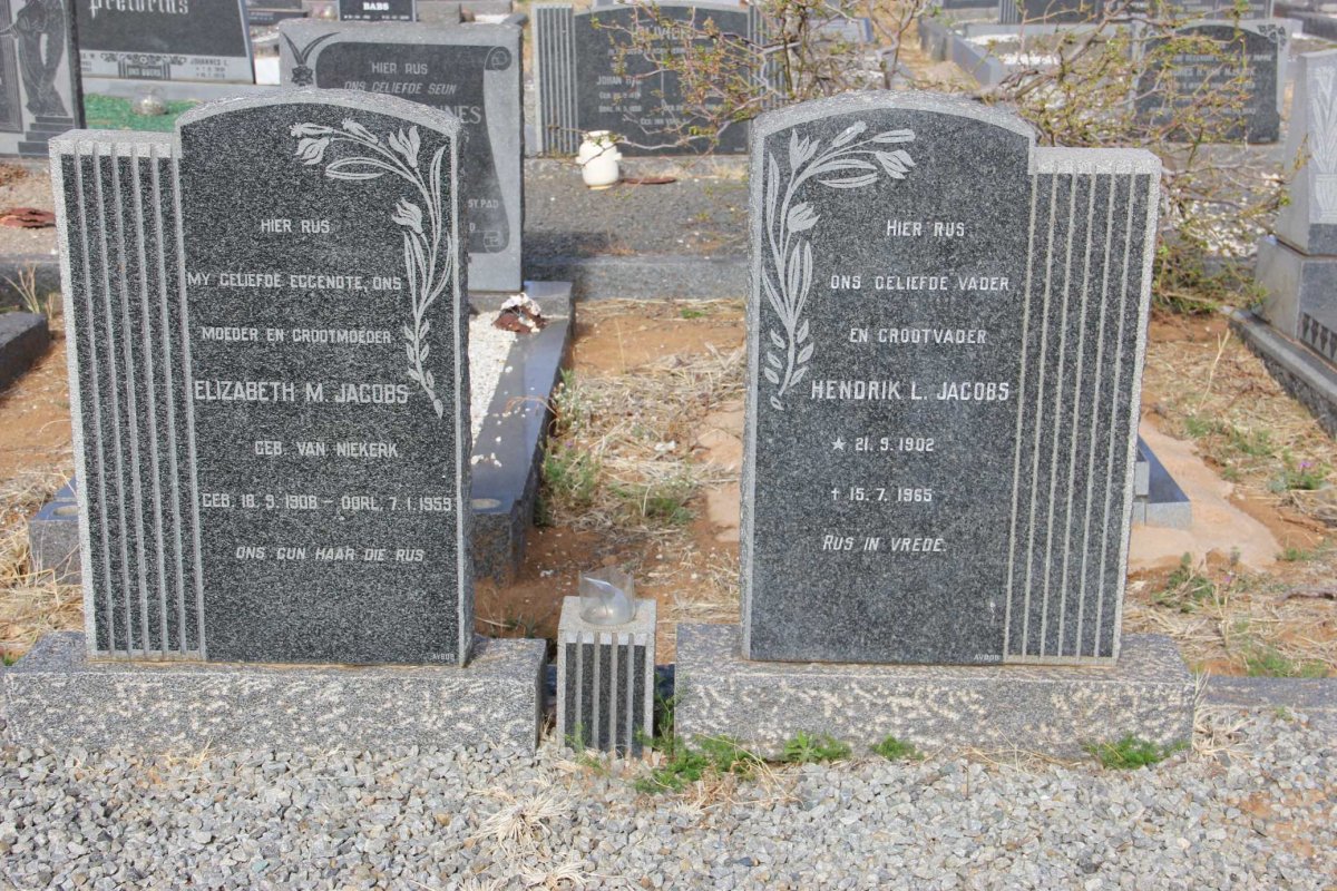 JACOBS Hendrik L. 1902-1965 &amp; Elizabeth M. VAN NIEKERK 1908-1959