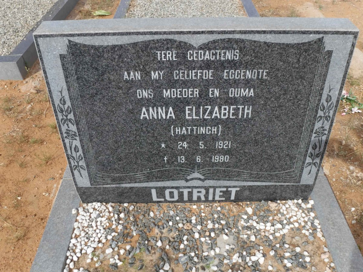 LOTRIET Anna Elizabeth nee HATTINGH 1921-1980