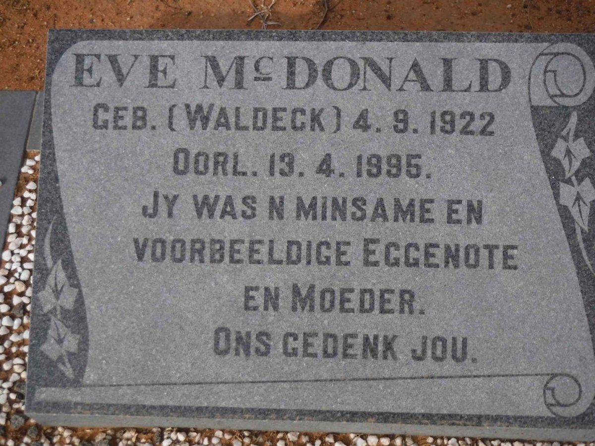 McDONALD Eve nee WALDECK 1922-1995