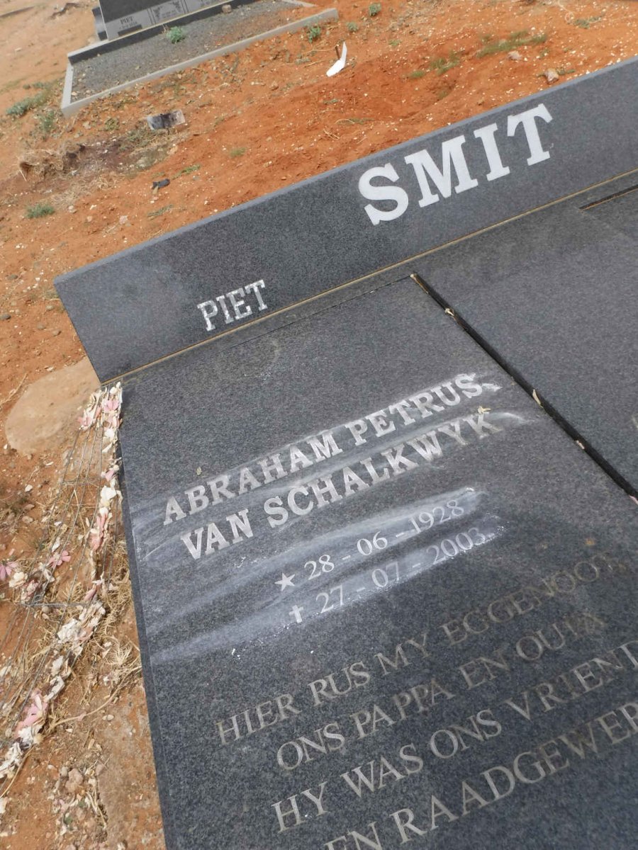 SMIT Abraham Petrus Van Schalkwyk 1928-2003 &amp; Jeanetta Wilhelmina GROVE 1935-