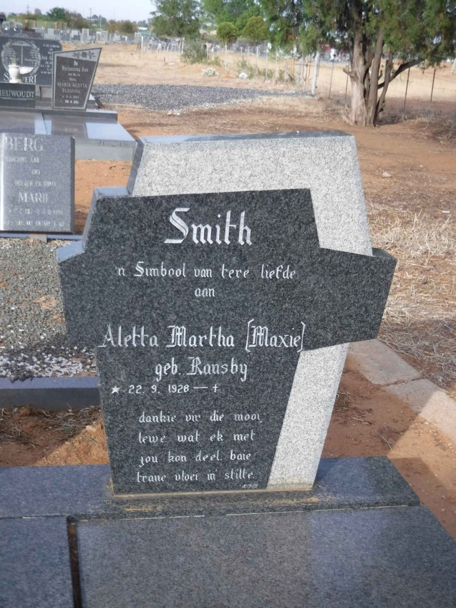 SMITH Jacob Johannes Jacobus 1919-1996 &amp; Aletta Martha RANSBY 1928-