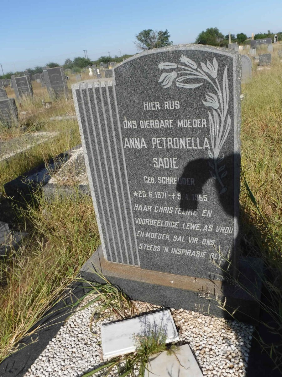 SADIE Anna Petronella nee SCHREUDER 1871-1965