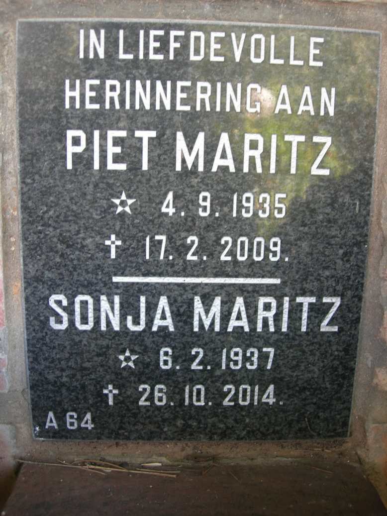 MARITZ Piet 1935-2009 &amp; Sonja 1937-2014