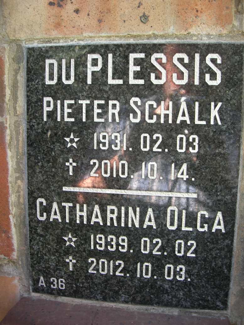 PLESSIS Pieter Schalk, du 1931-2010 &amp; Catharina Olga 1939-2012