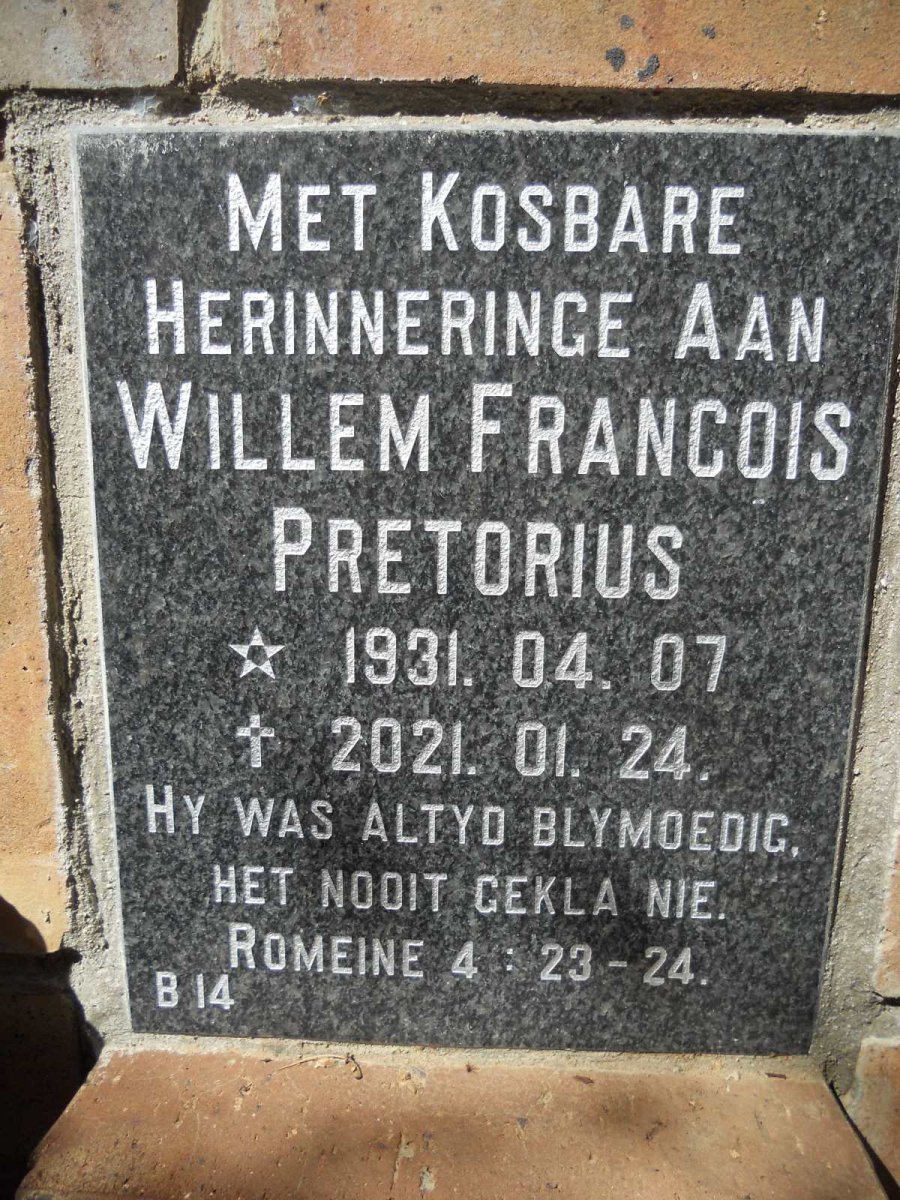PRETORIUS Willem Francois 1931-2021