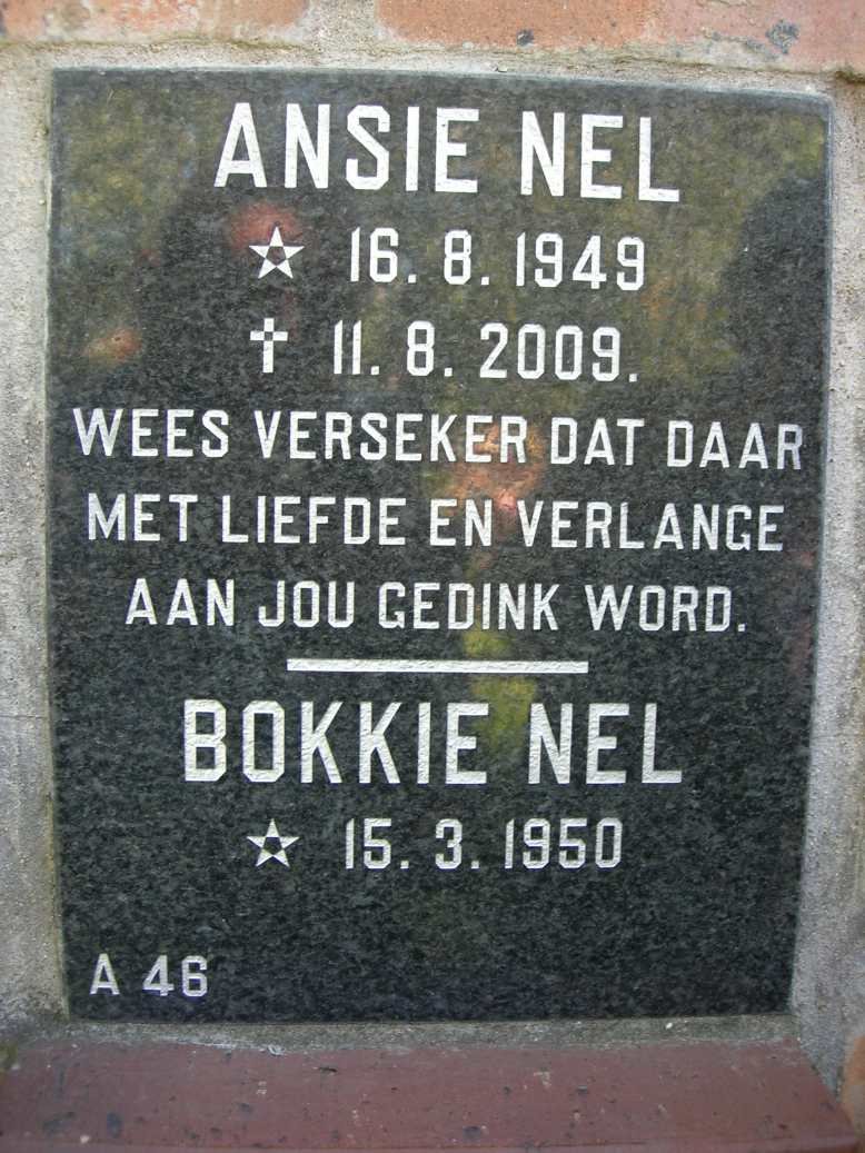 NEL Ansie 1949-2009 &amp; Bokkie 1950-
