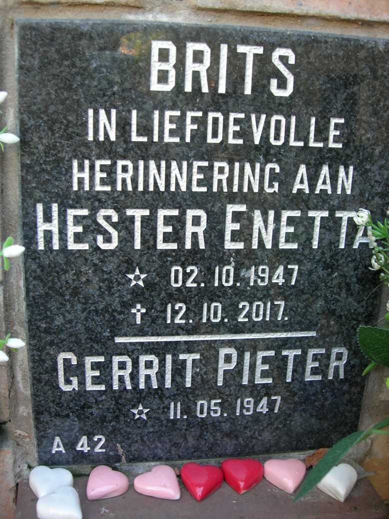BRITS Gerrit 1947- &amp; Hester Enetta 1947-2017
