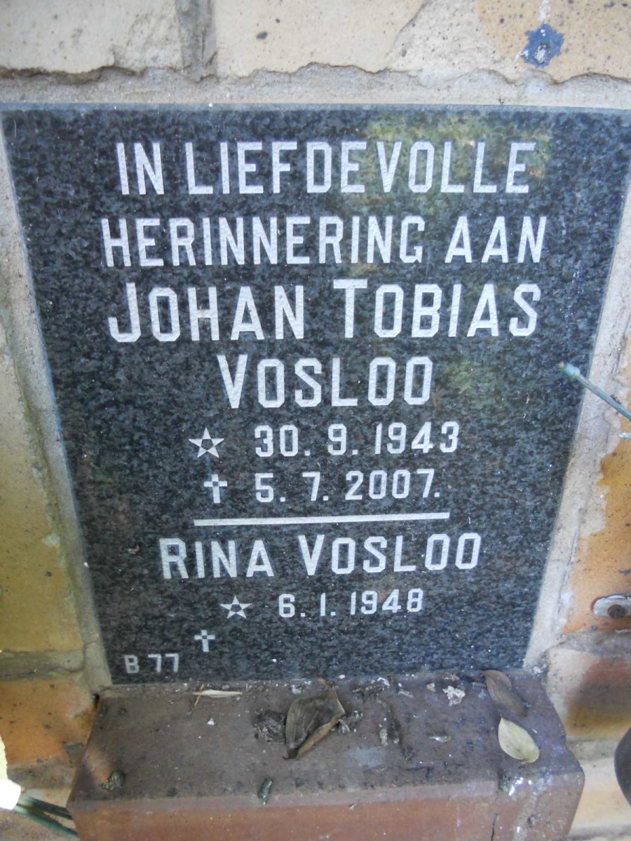 VOSLOO Johan Tobias 1943-2007 &amp; Rina 1948-