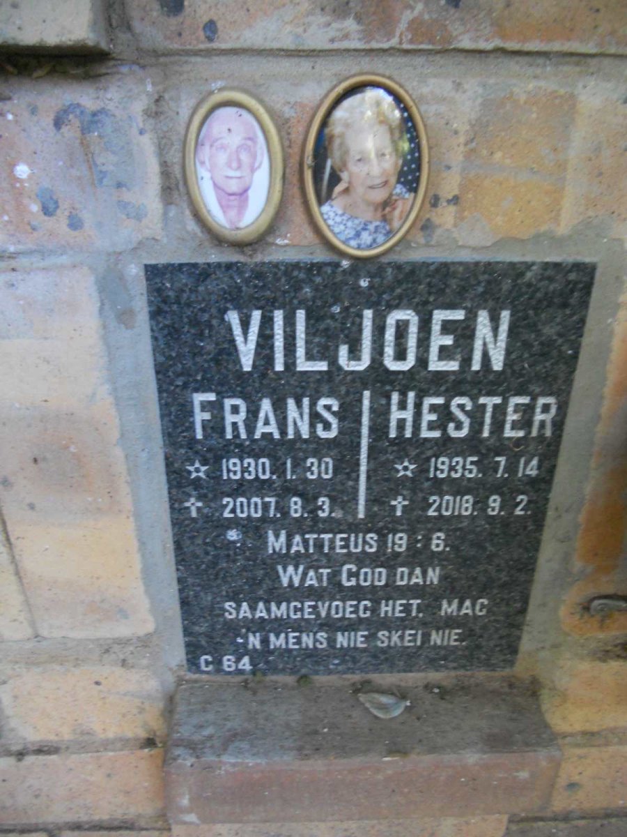 VILJOEN Frans 1930-2007 &amp; Hester 1935-2018