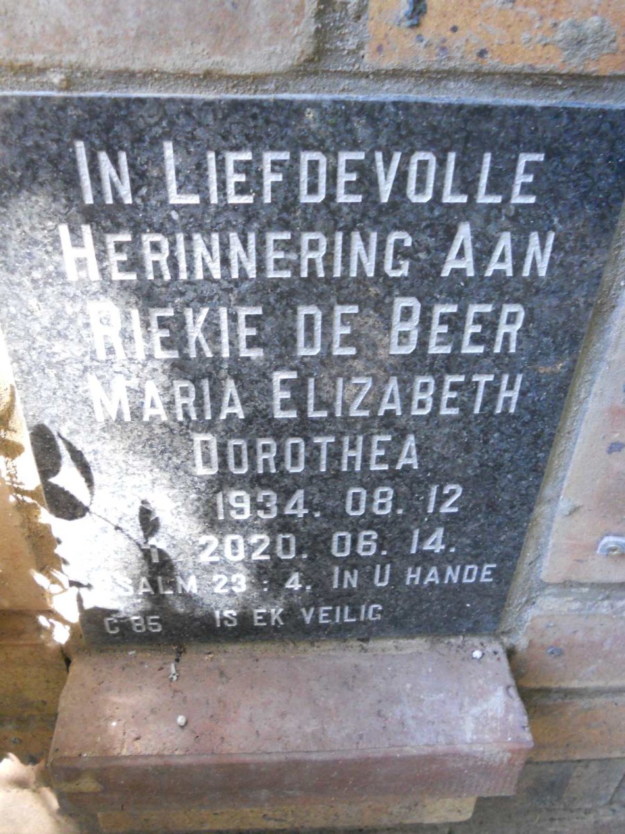 BEER Maria Elizabeth Dorothea, de 1934-2020