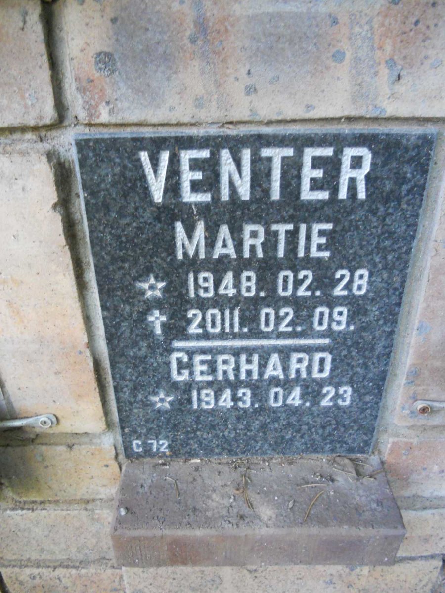 VENTER Gerhard 1943- &amp; Martie 1948-2011