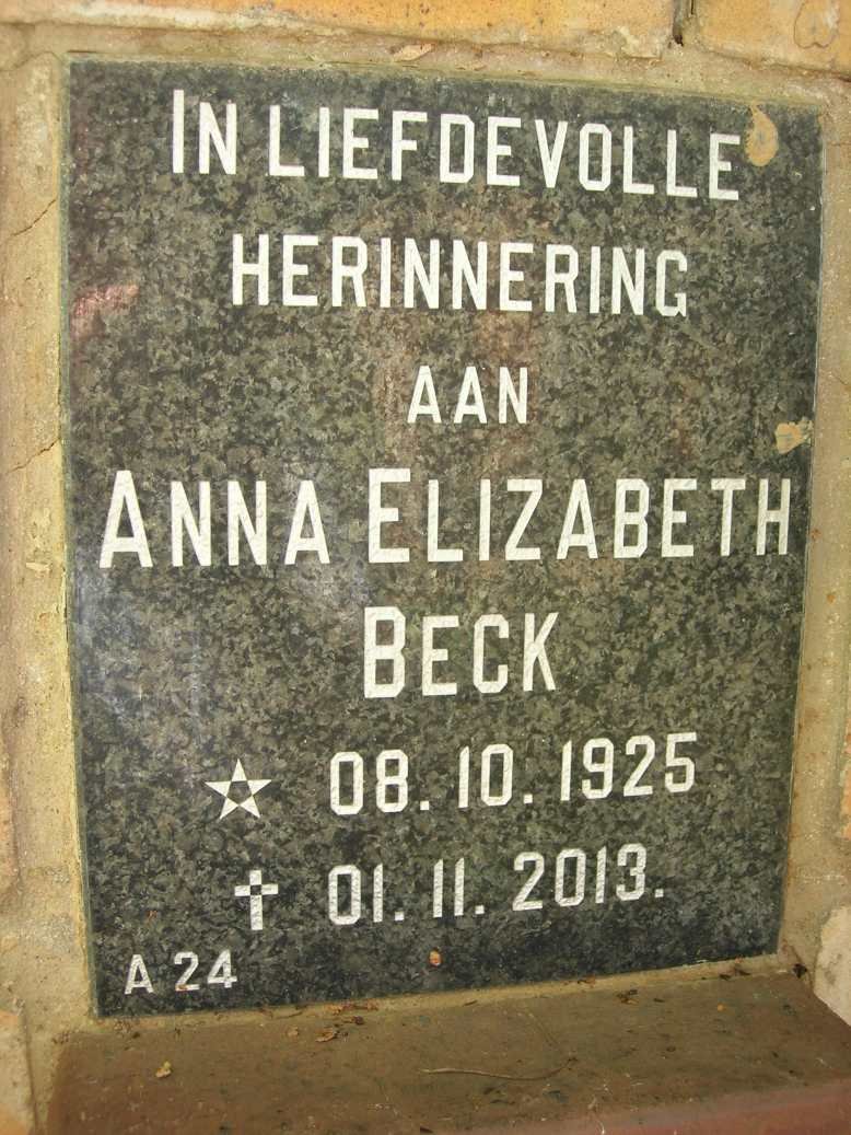 BECK Anna Elizabeth 1925-2013