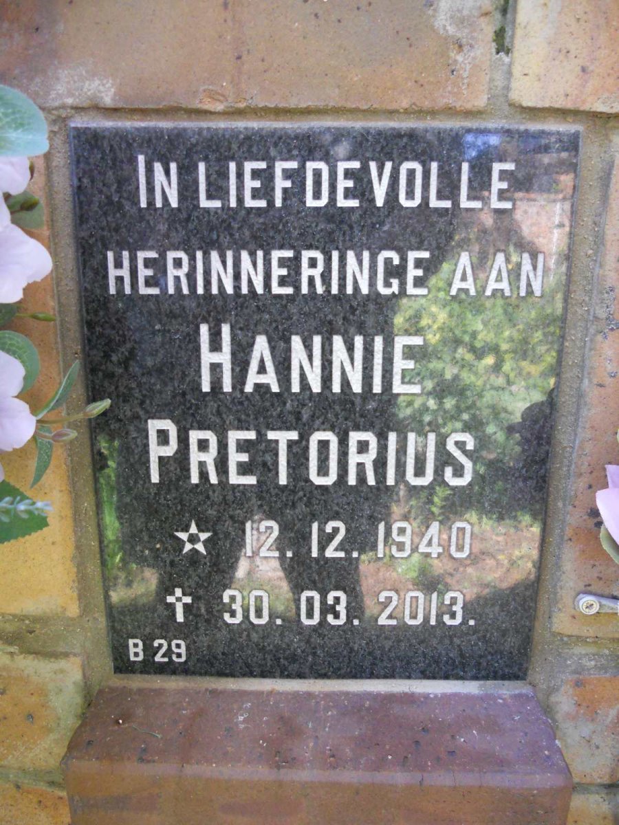 PRETORIUS Hannie 1940-2013