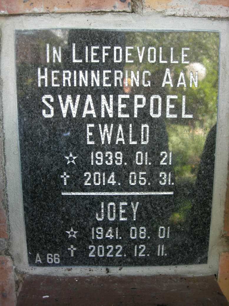 SWANEPOEL Ewald 1939-2014 &amp; Joey 1941-2022