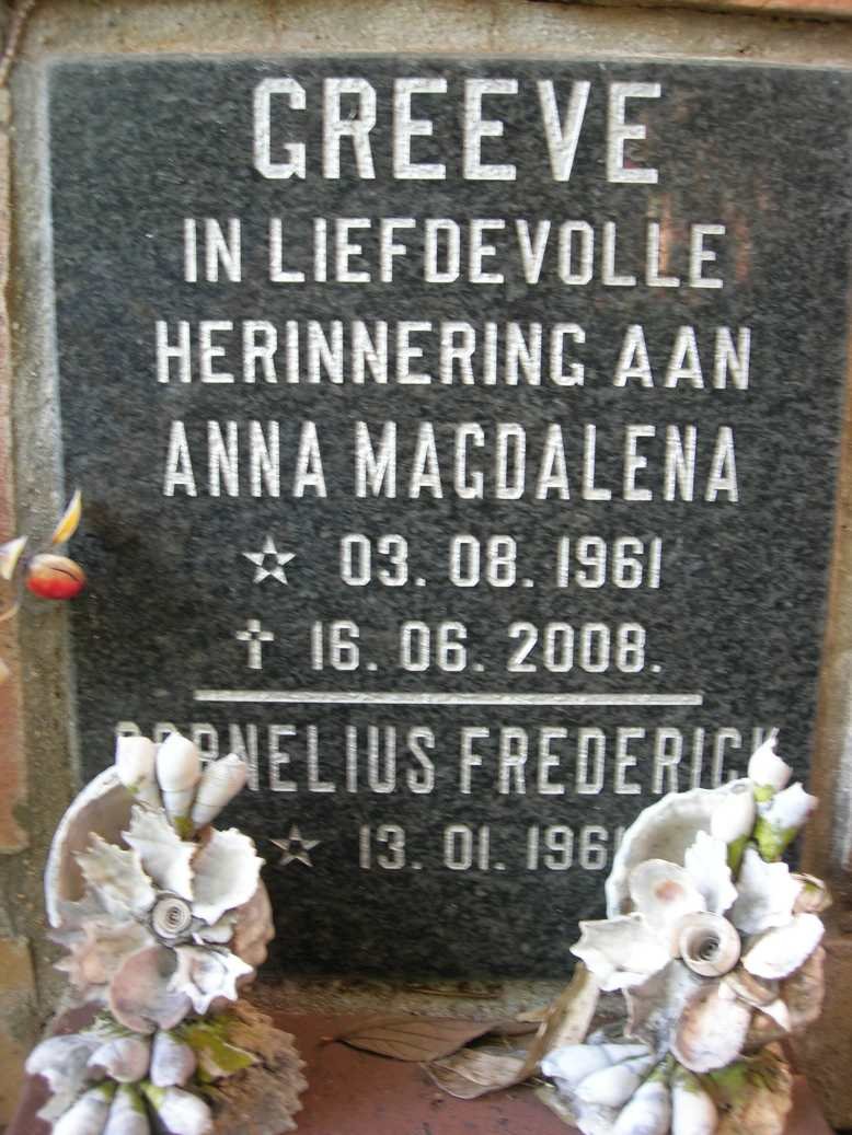 GREEVE Cornelius Frederick 1961- &amp; Anna Magdalena 1961-2008