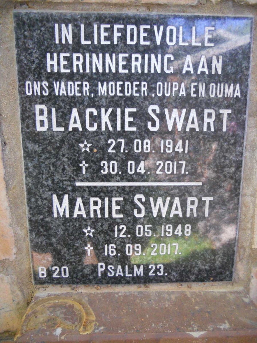 SWART Blackie 1941-2017 &amp; Marie 1948-2017