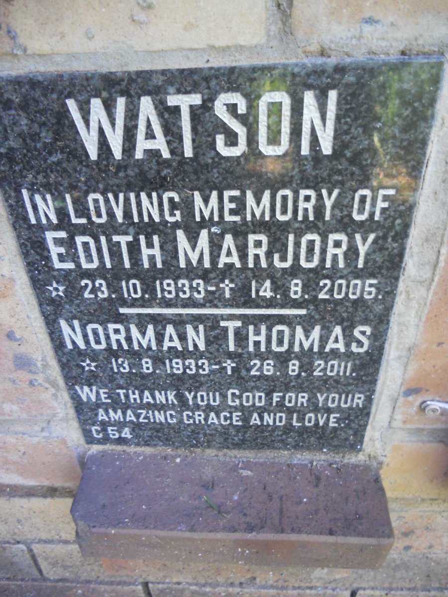 WATSON Norman Thomas 1933-2011 &amp; Edith Marjorie 1933-2005