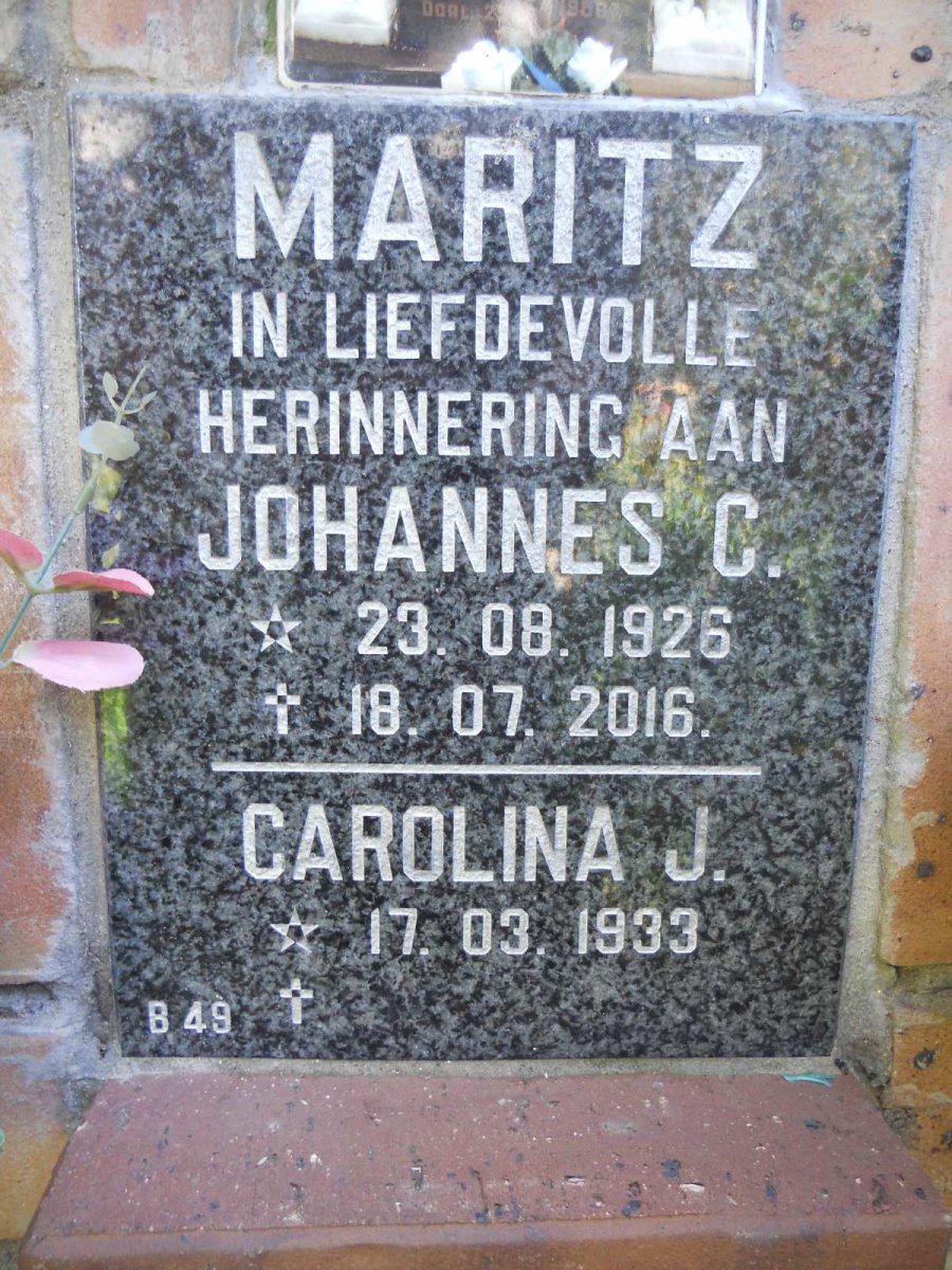 MARITZ Johannes C. 1926-2016 &amp; Carolina J. 1933-