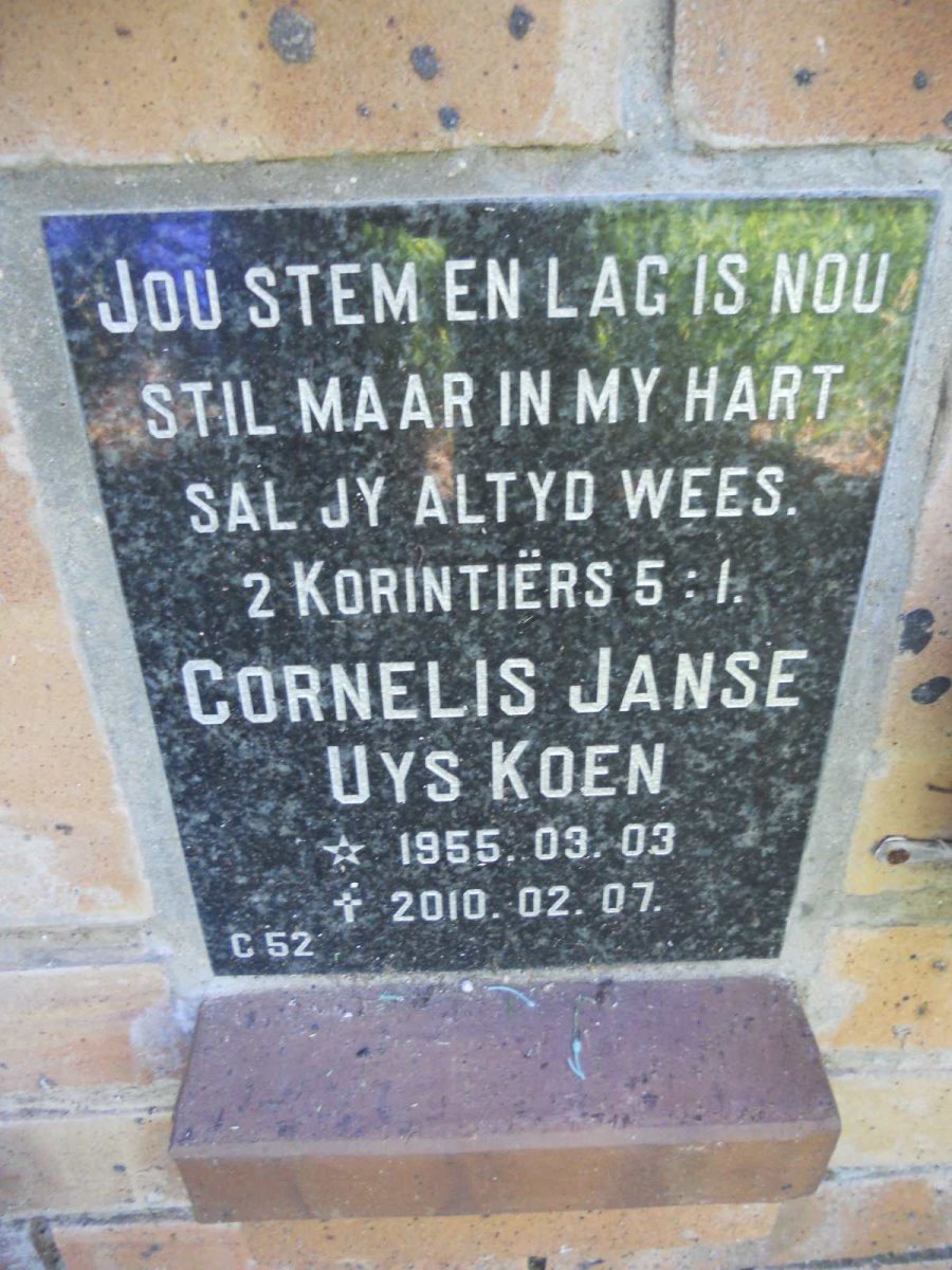 KOEN Cornelis Janse Uys 1955-2010