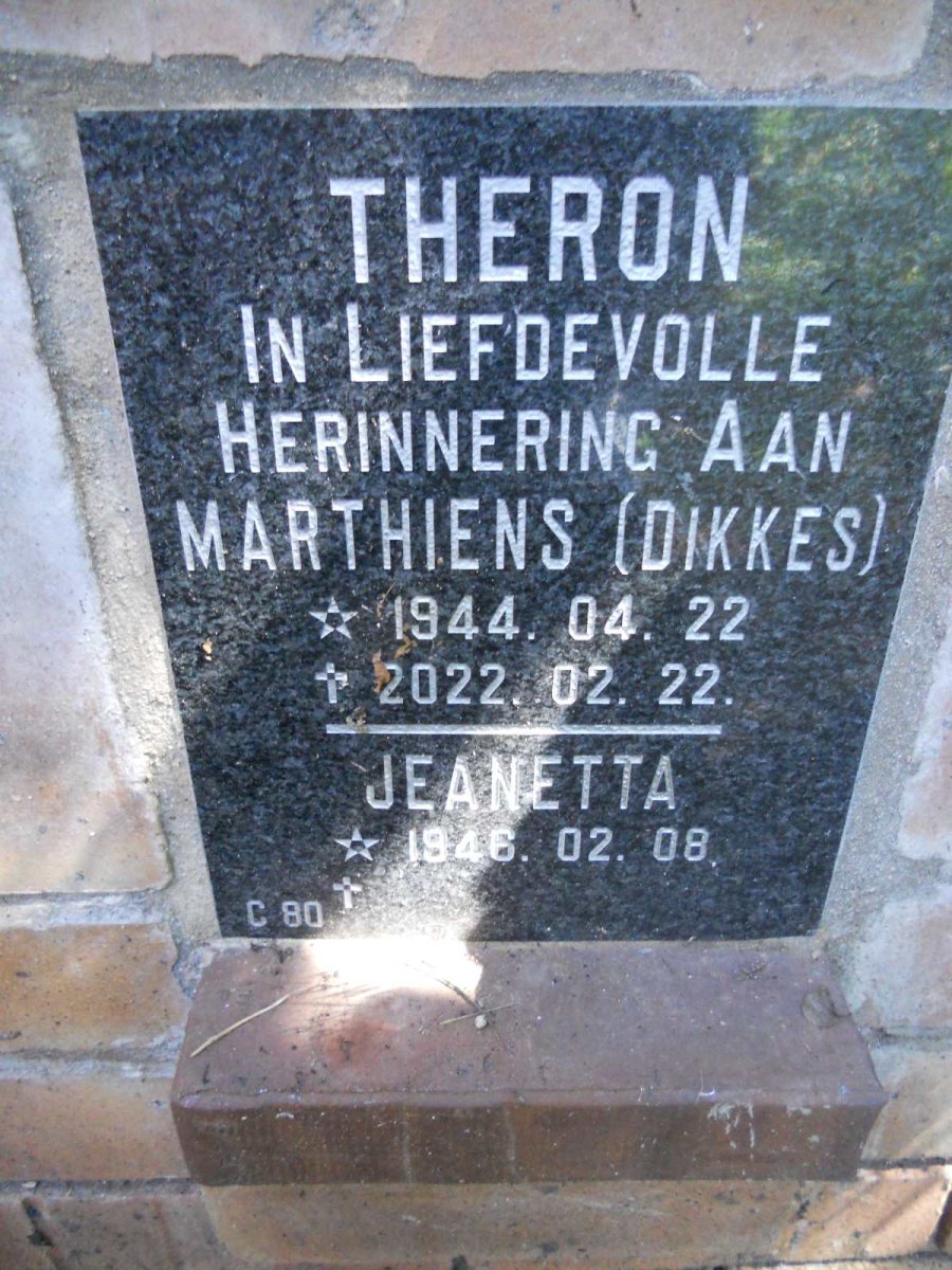THERON Marthiens 1944-2022 &amp; Jeanetta 1946-