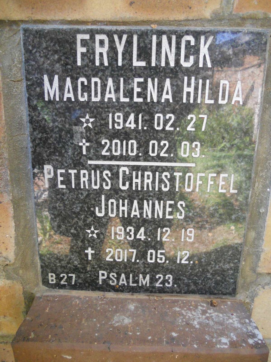 FRYLINCK Petrus Christoffel Johannes 1934-2017 &amp; Magdalena Hilda 1941-2010