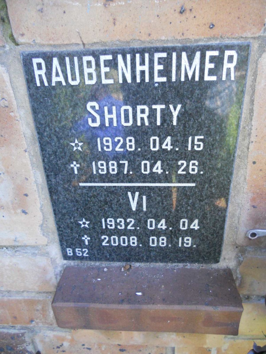 RAUBENHEIMER Shorty 1928-1987 &amp; Vi 1932-2008