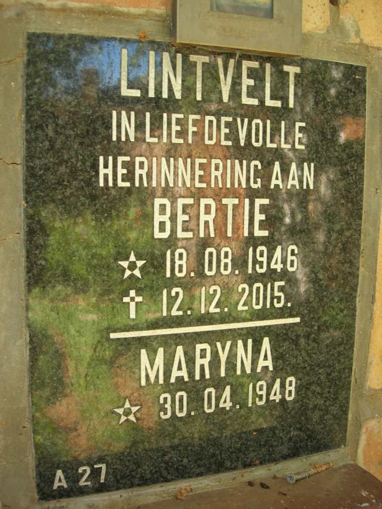 LINTVELT Bertie 1946-2015 &amp; Maryna 1948-