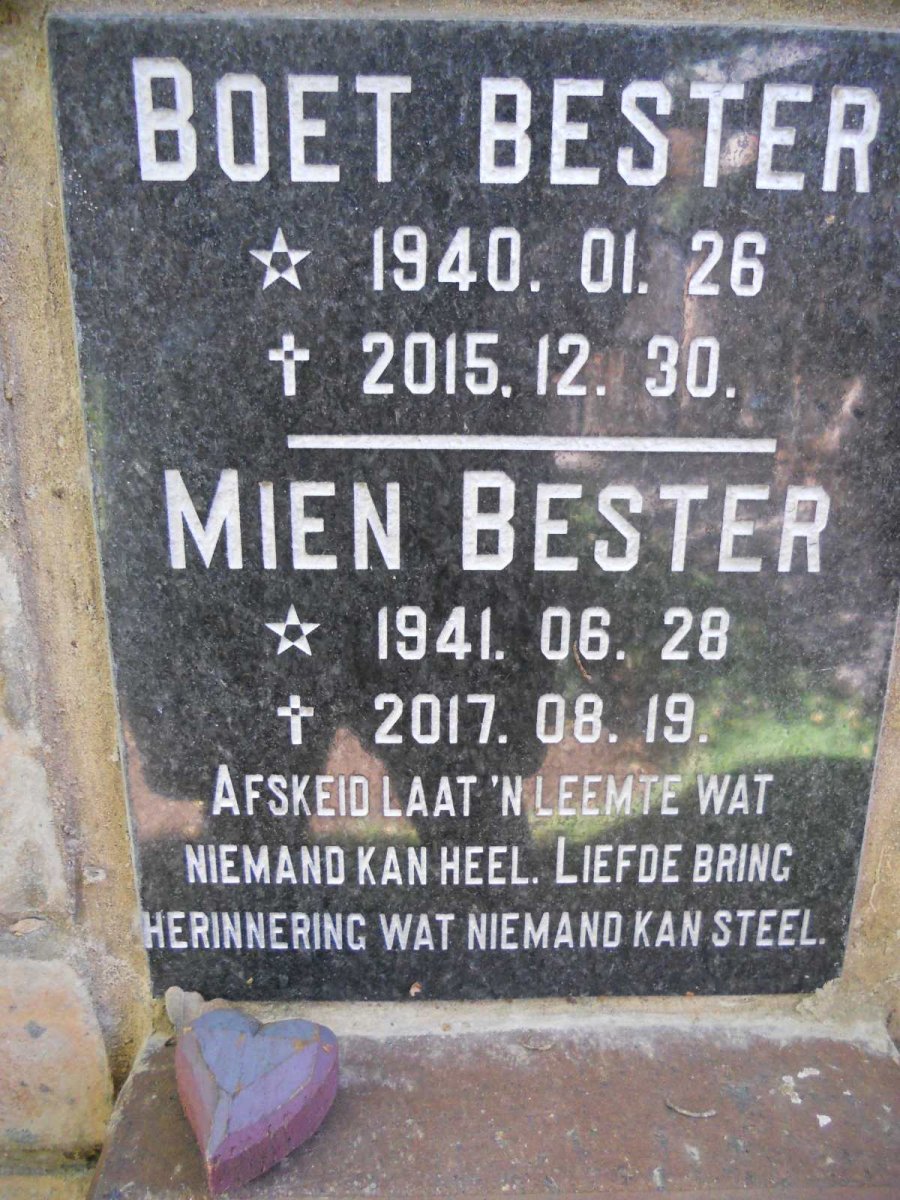 BESTER Boet 1940-2015 &amp; Mien 1941-2017