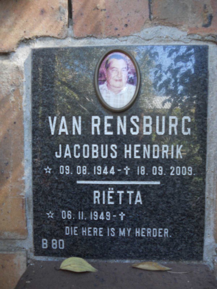 RENSBURG Jacobus Hendrik, van 1944-2009 &amp; Rietta 1949-