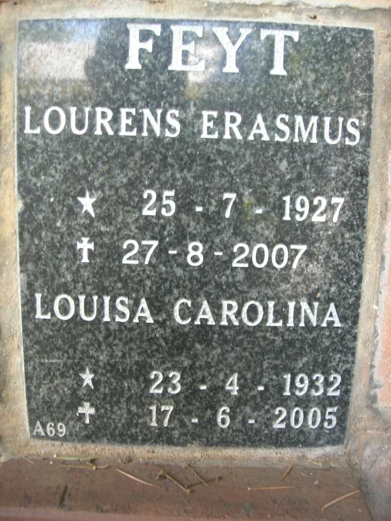 FEYT Lourens Erasmus 1927-2007 &amp; Louisa Carolina 1932-2005