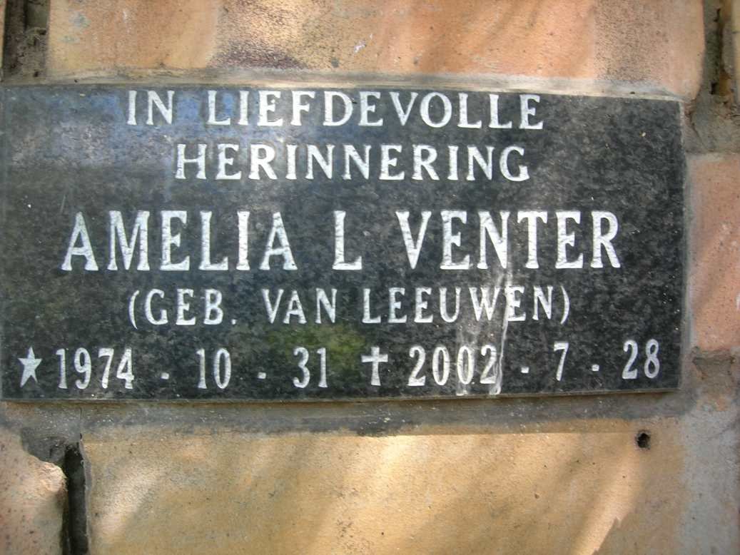 VENTER Amelia L. nee VAN LEEUWEN 1974-2002