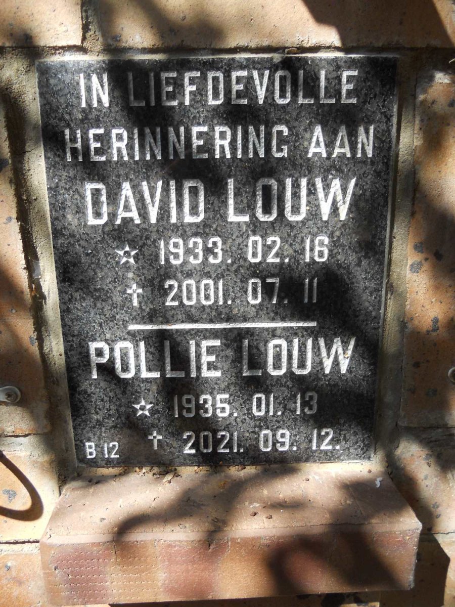 LOUW David 1933-2001 &amp; Pollie 1935-2021