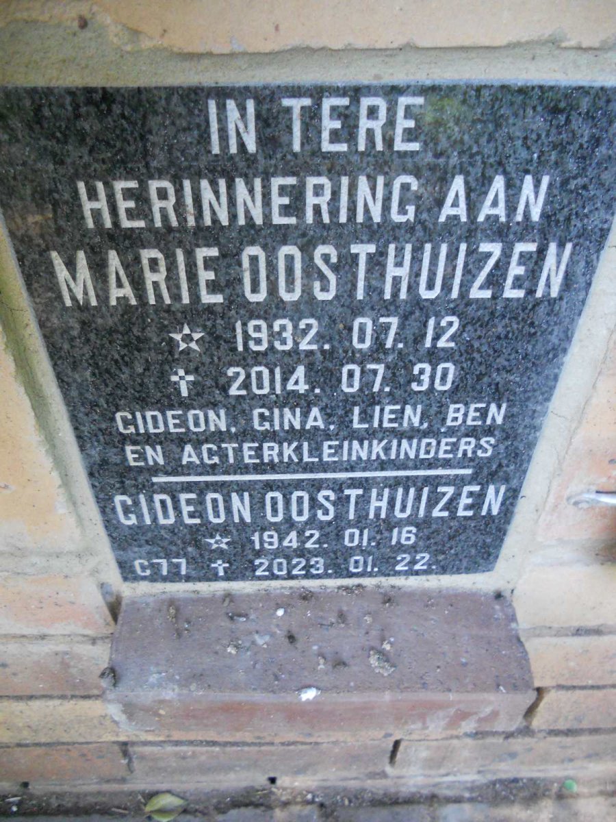 OOSTHUIZEN Gideon 1942-2023 &amp; Marie 1932-2014