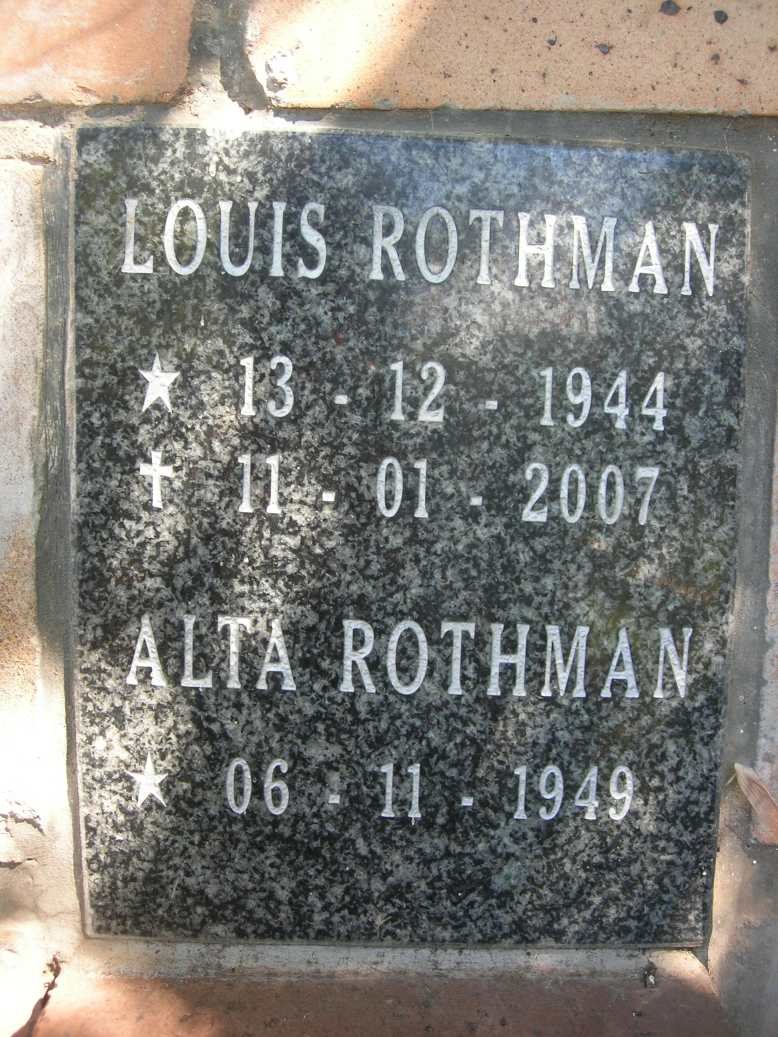 ROTHMAN Louis 1944-2007 &amp; Alta 1949-